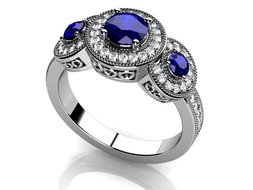 Perfect Three Diamond Gemstone Anniversary Ring In Yellow White Gold Or Platinum